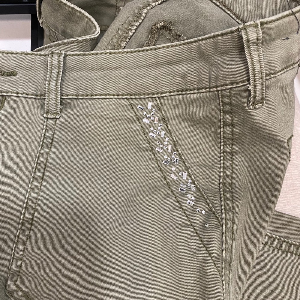 Hollister Jeans Womens 27 Olive Green Skinny Utility Rhinestone Embellished Y2K - Picture 5 of 8